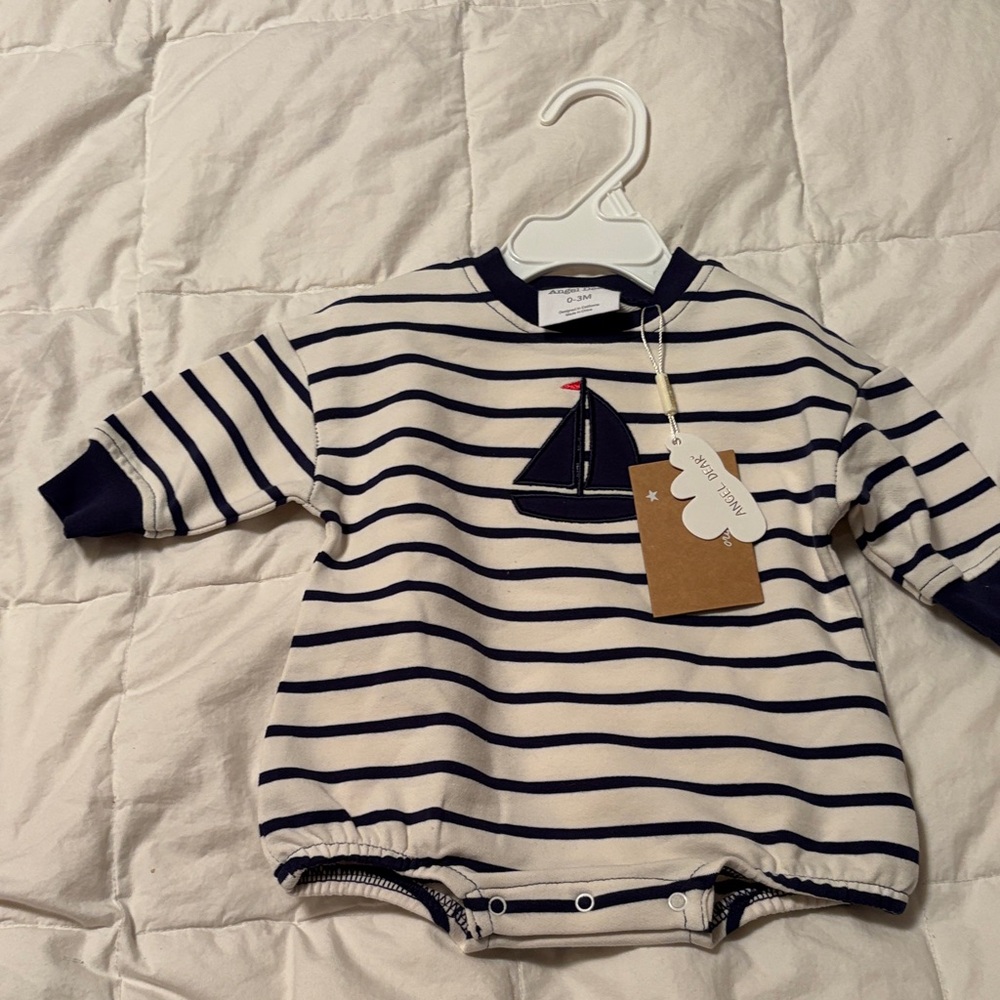 Striped Baby Romper with Sailboat Design
